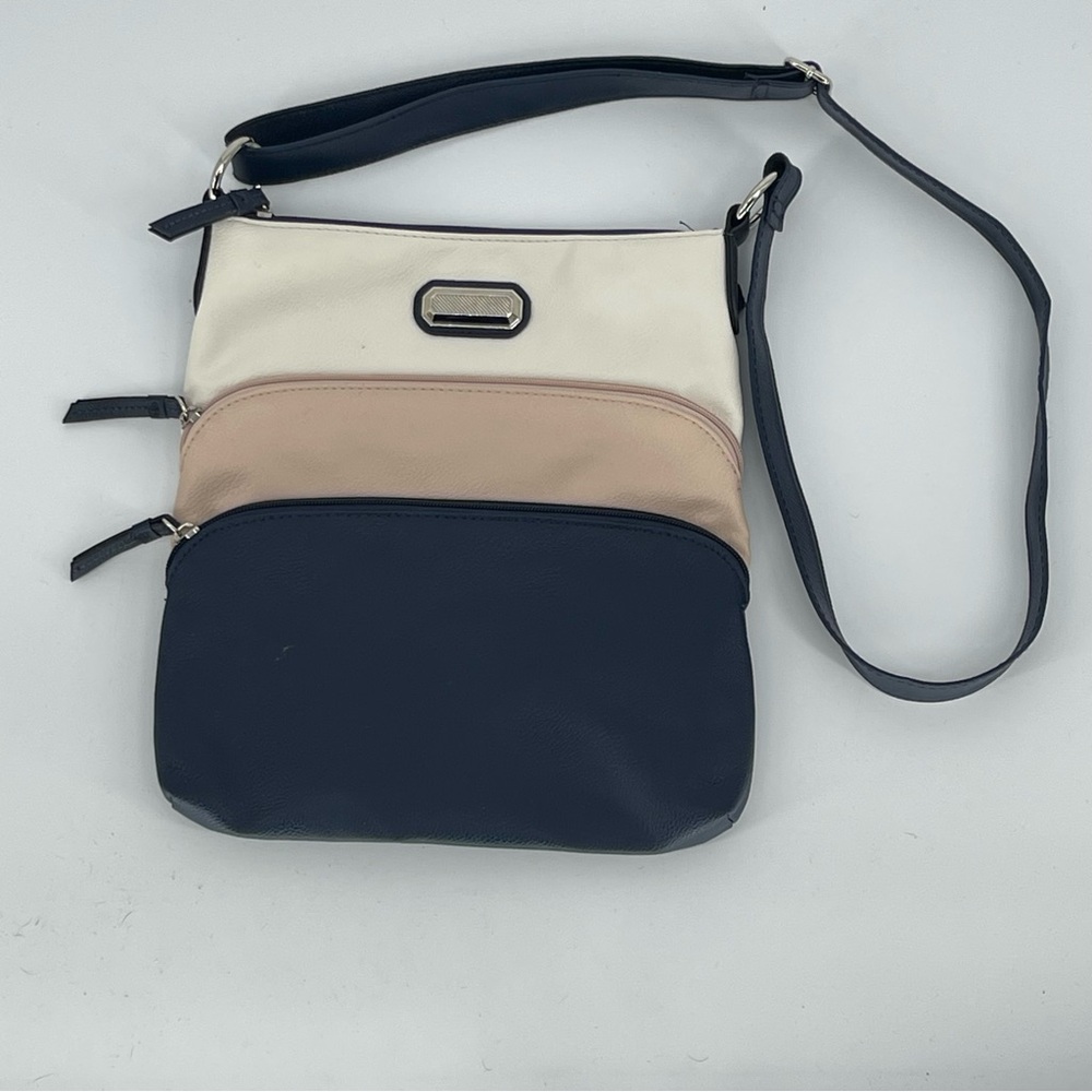 Van Heusen Colorblock Crossbody Bag Navy Blush Cream Multi Zip EUC